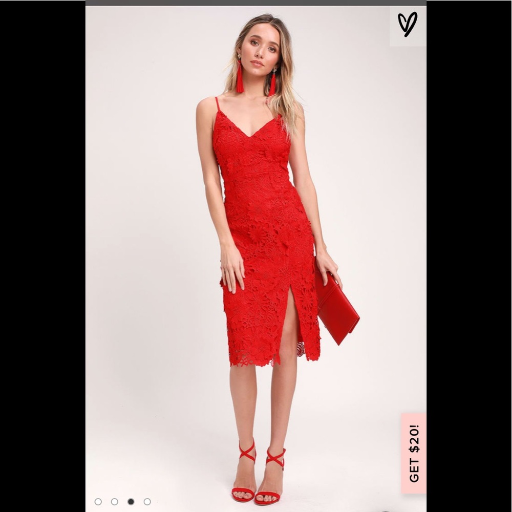 NWT Steal Your Heart Red Crochet Lace Midi Dress